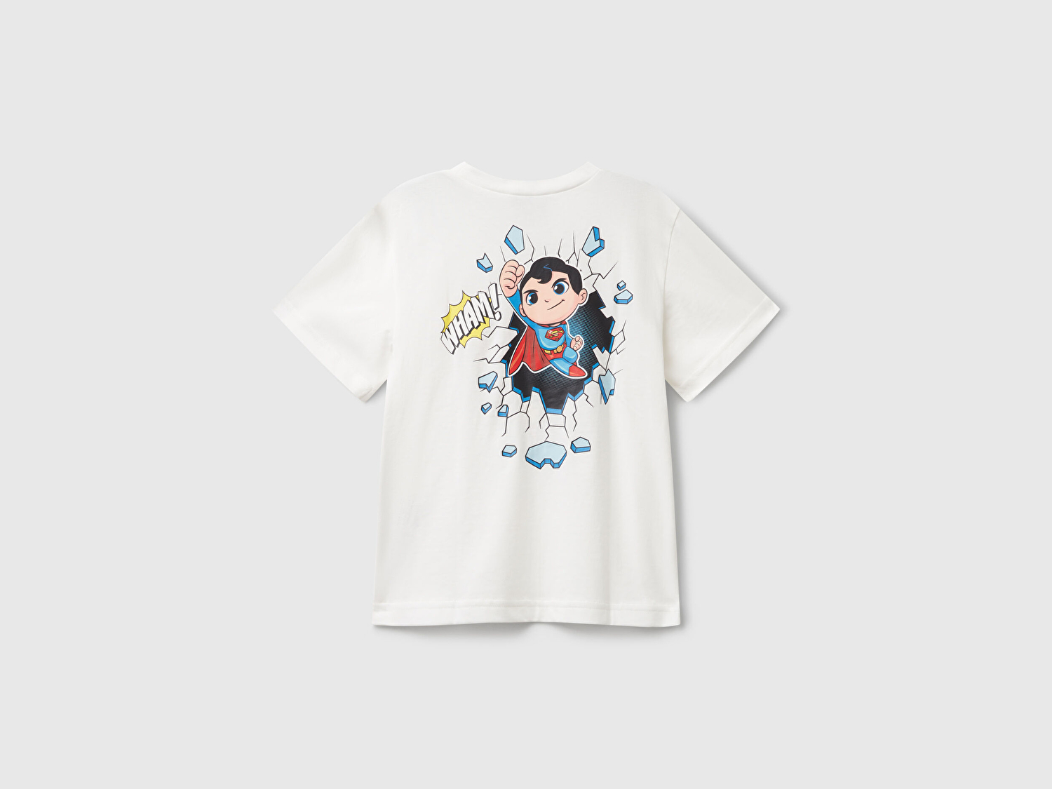 Benetton Erkek Bebek Ekru Önü ve Arkası Superman Baskılı Logo Etiketli Jarse T-shirt