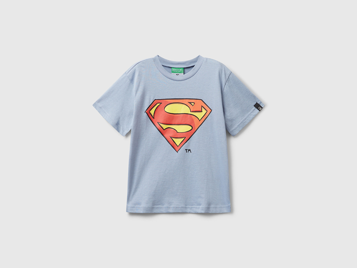 Benetton Erkek Bebek Mavi Önü ve Arkası Superman Baskılı Logo Etiketli Jarse T-shirt