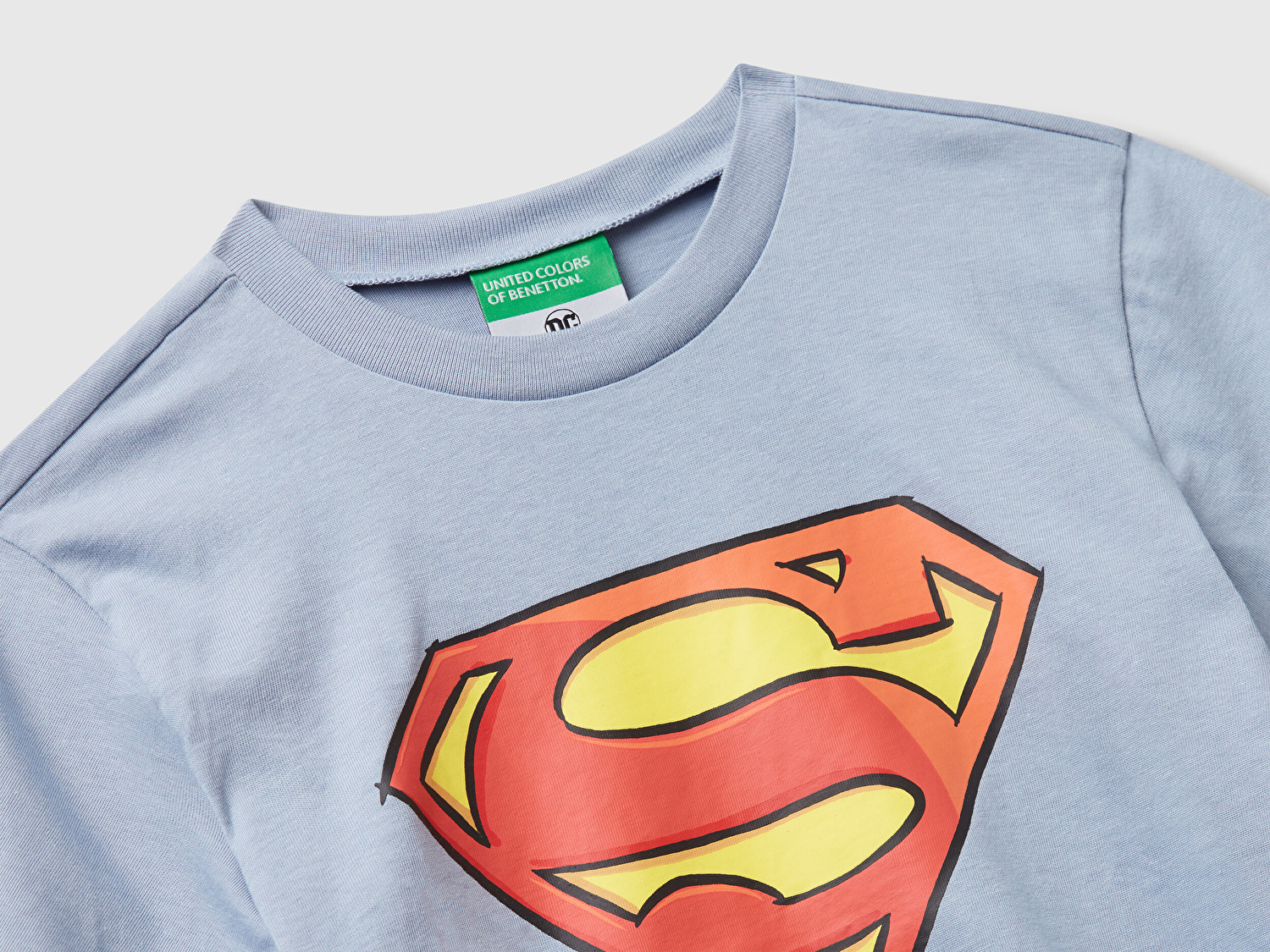Benetton Erkek Bebek Mavi Önü ve Arkası Superman Baskılı Logo Etiketli Jarse T-shirt
