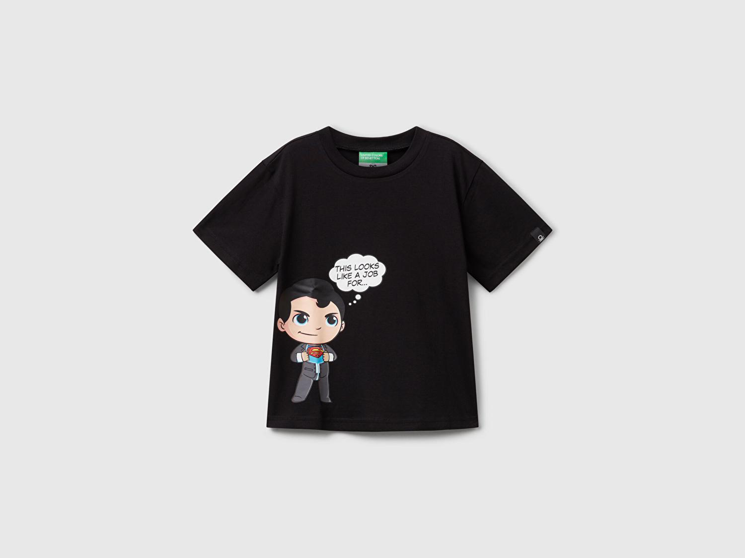 Benetton Erkek Bebek Siyah Önü ve Arkası Superman Baskılı Logo Etiketli Jarse T-shirt