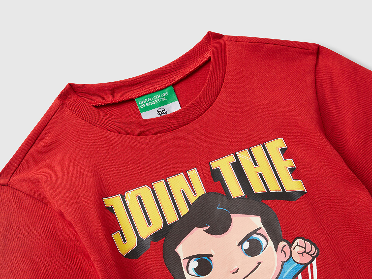 Benetton Erkek Bebek Kırmızı Önü ve Arkası Superman Baskılı Logo Etiketli Jarse T-shirt