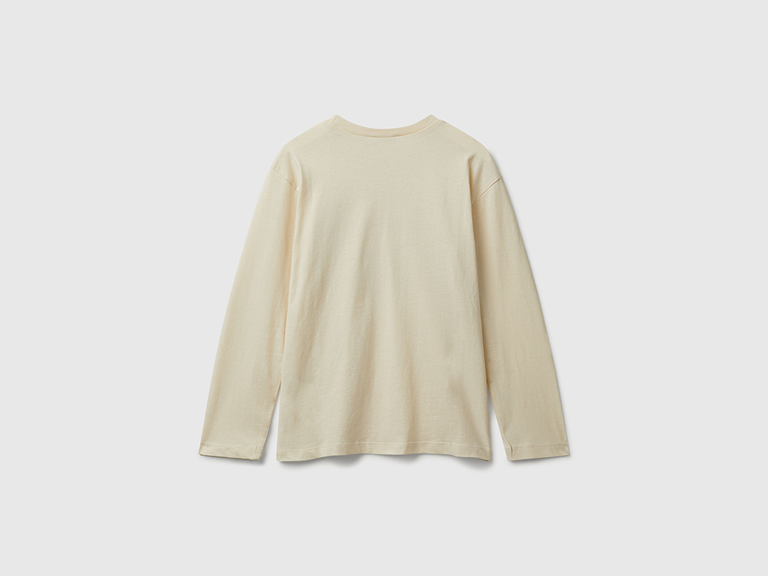 Benetton Erkek Çocuk Krem Önü Baskılı Bisiklet Yaka Uzun Kollu Jarse T-shirt