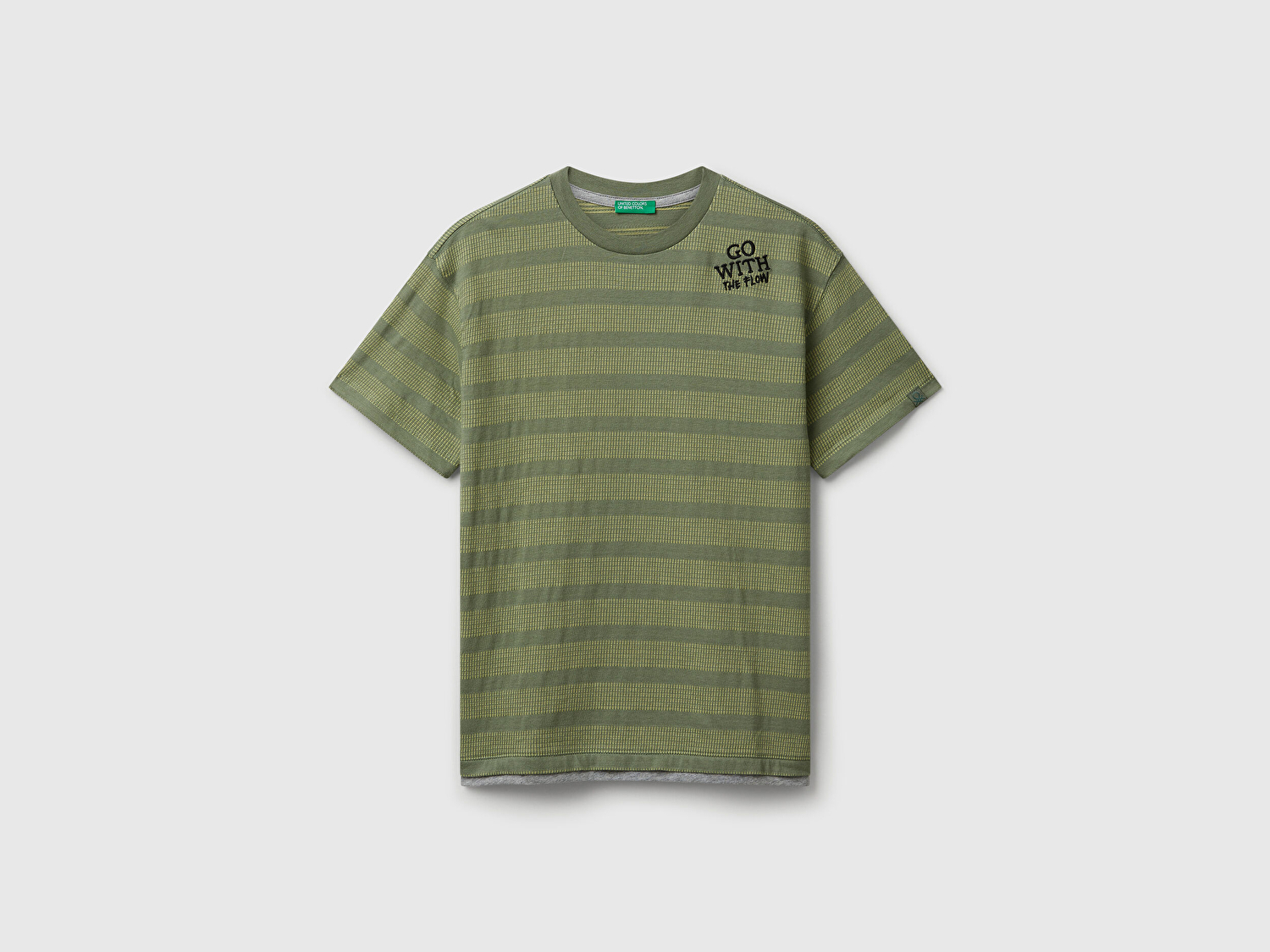 Benetton Erkek Çocuk Sarı Çizgili Önü Yazı Detaylı Kolu Logo Etiketli Oversize T-shirt