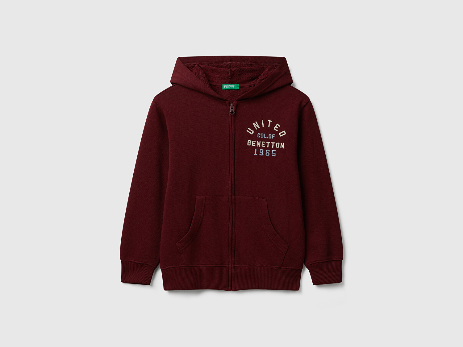 Benetton Erkek Çocuk Bordo Önü Logo Detaylı Fermuarlı Kapüşonlu Sweatshirt