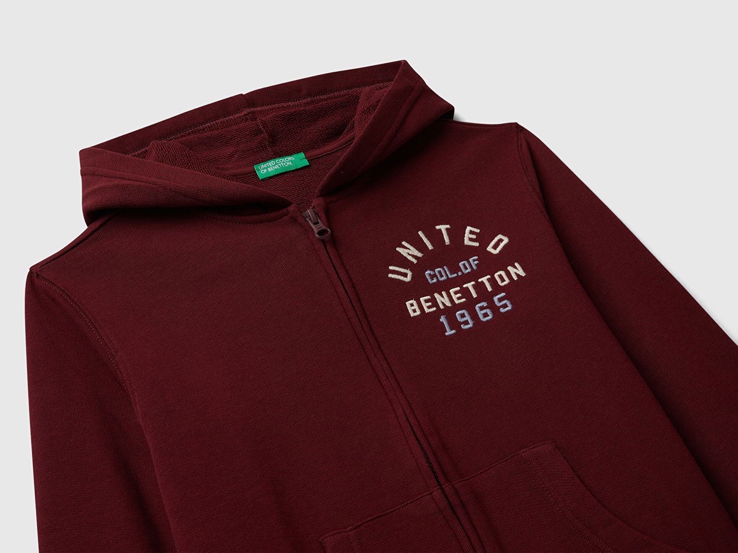 Benetton Erkek Çocuk Bordo Önü Logo Detaylı Fermuarlı Kapüşonlu Sweatshirt