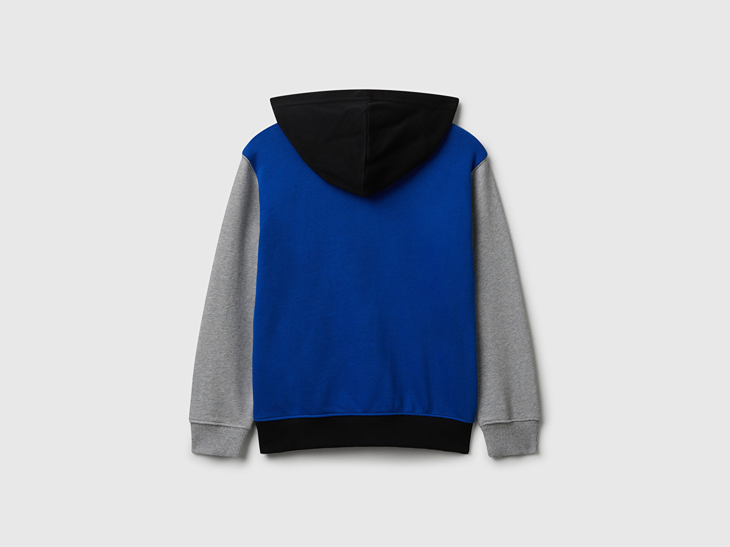 Benetton Erkek Çocuk Mavi-Gri Önü Logo Detaylı Fermuarlı Kapüşonlu Sweatshirt