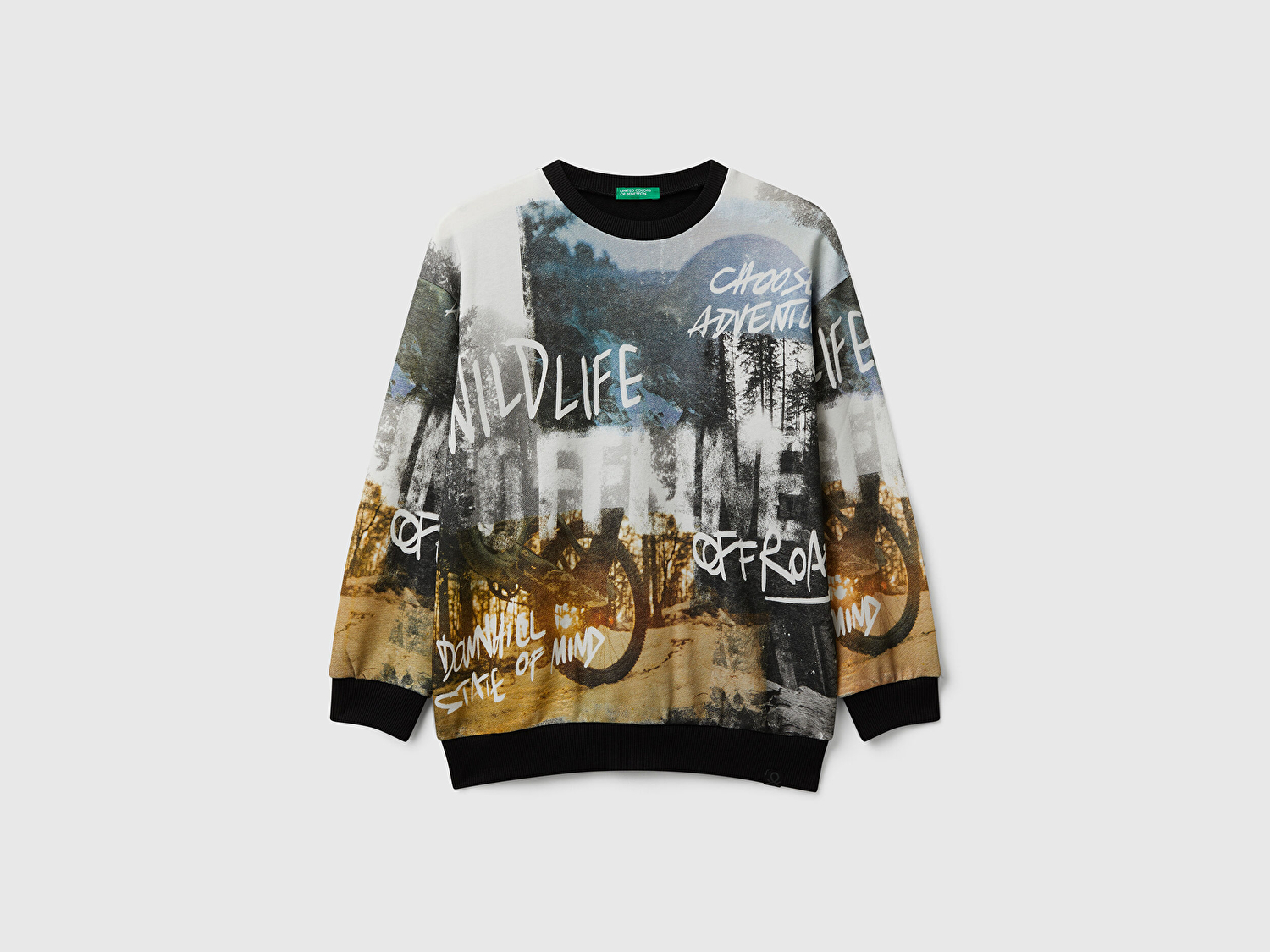 Benetton Erkek Çocuk Çok Renkli Önü ve Kolları Baskılı Bisiklet Yaka Oversize Sweatshirt