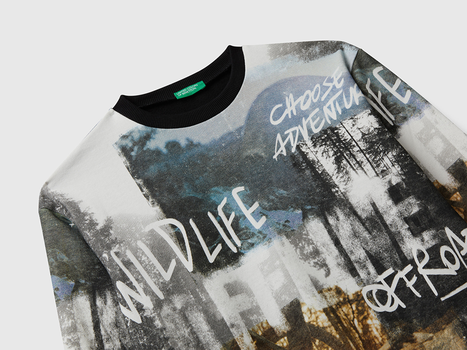 Benetton Erkek Çocuk Çok Renkli Önü ve Kolları Baskılı Bisiklet Yaka Oversize Sweatshirt