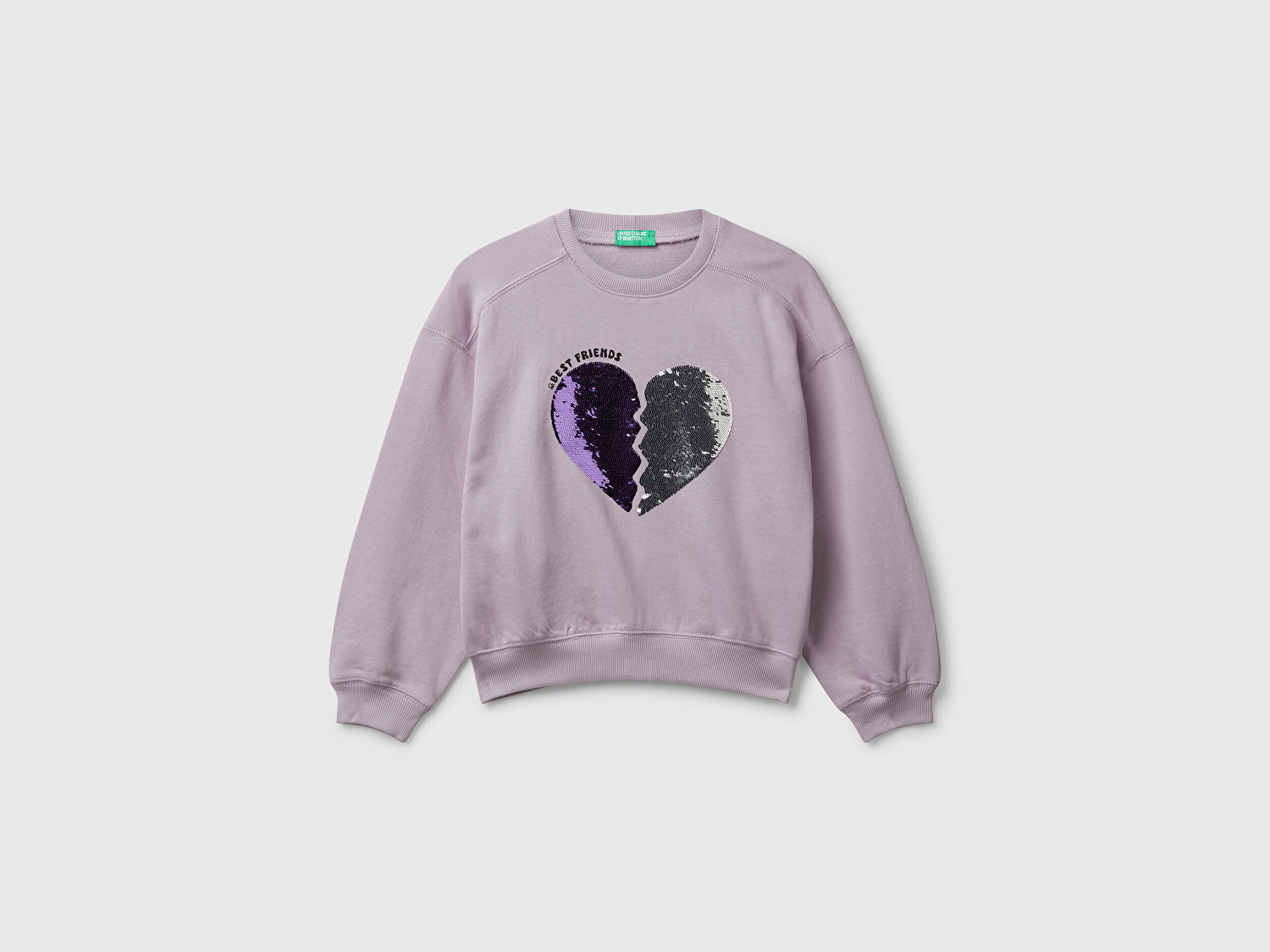 Benetton Kız Çocuk Lila Önü Payetli Baskılı Ribanalı Relaxed Fit Sweatshirt