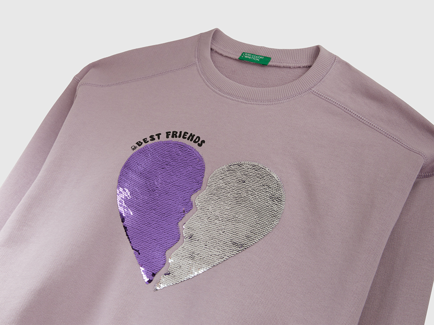 Benetton Kız Çocuk Lila Önü Payetli Baskılı Ribanalı Relaxed Fit Sweatshirt
