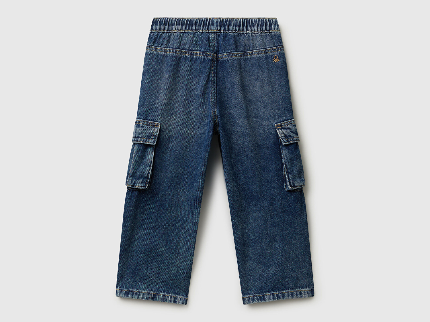 Benetton Erkek Bebek Koyu Mavi Arkası Logo Detaylı Yan Cepli Büzgü İpli Denim Pantolon