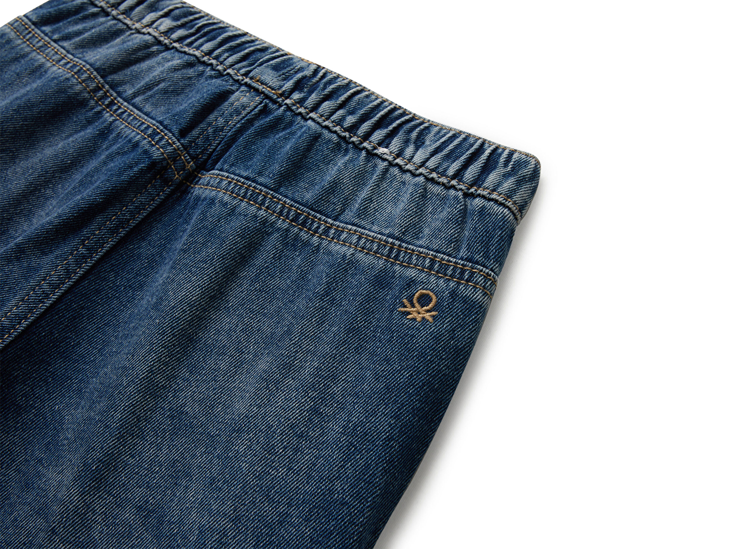 Benetton Erkek Bebek Koyu Mavi Arkası Logo Detaylı Yan Cepli Büzgü İpli Denim Pantolon