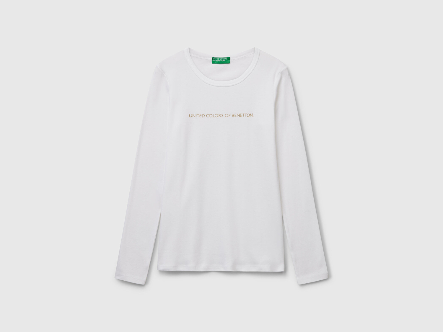 Benetton Kadın Beyaz %100 Koton Bisiklet Yaka Benetton Yazılı Uzun Kollu T-Shirt