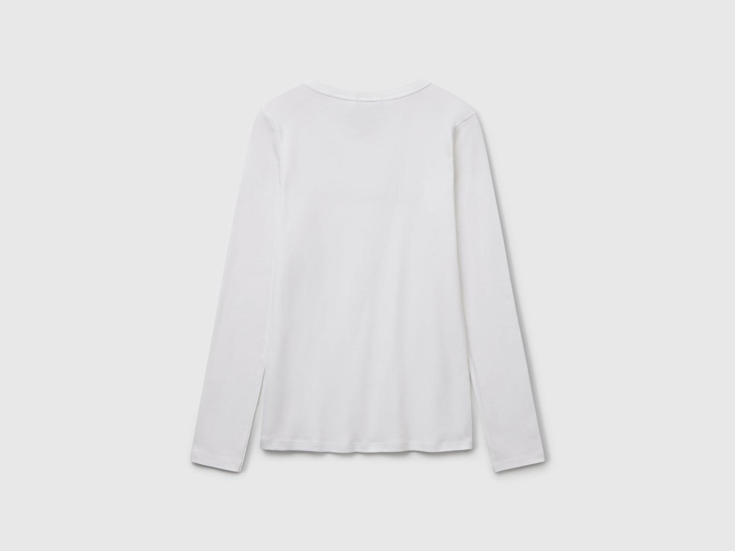 Benetton Kadın Beyaz %100 Koton Bisiklet Yaka Benetton Yazılı Uzun Kollu T-Shirt