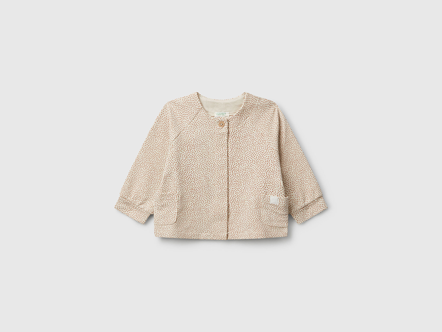 Benetton Bebek Bej Tamamı Desenli Gizli Çıtçıt Düğmeli Cepli Sweatshirt