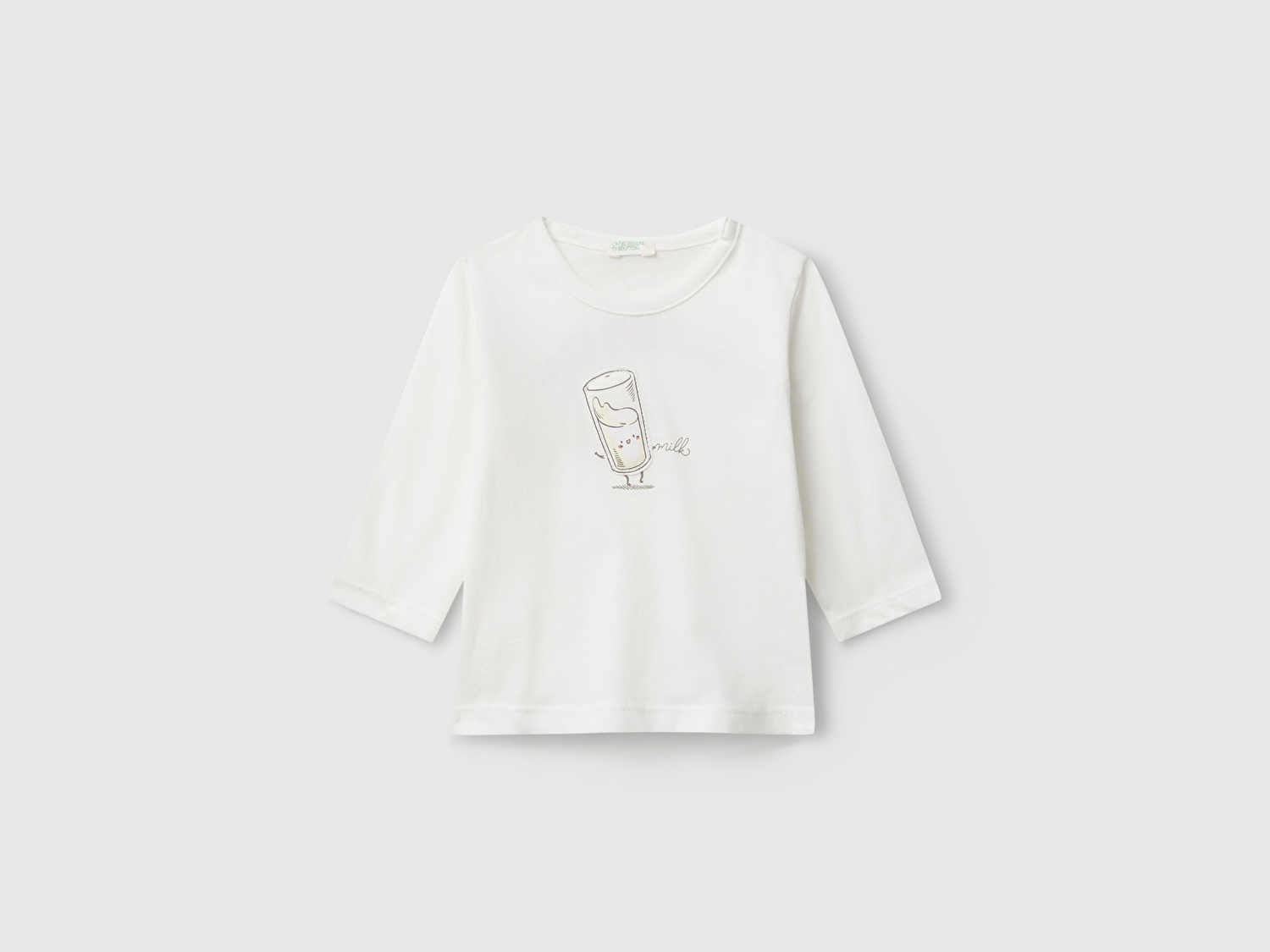 Benetton Bebek Ekru Önü ve Arkası Yama Baskılı Uzun Kollu T-shirt