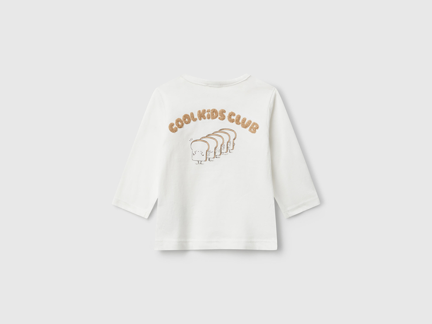 Benetton Bebek Ekru Önü ve Arkası Yama Baskılı Uzun Kollu T-shirt