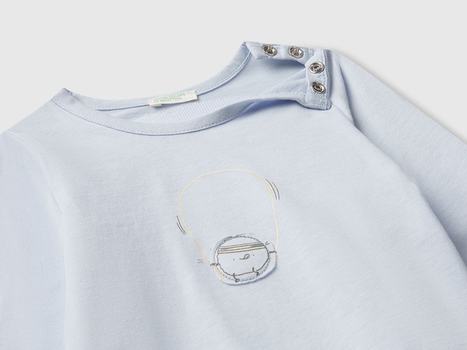 Benetton Bebek Açık Mavi Önü ve Arkası Yama Baskılı Uzun Kollu T-shirt