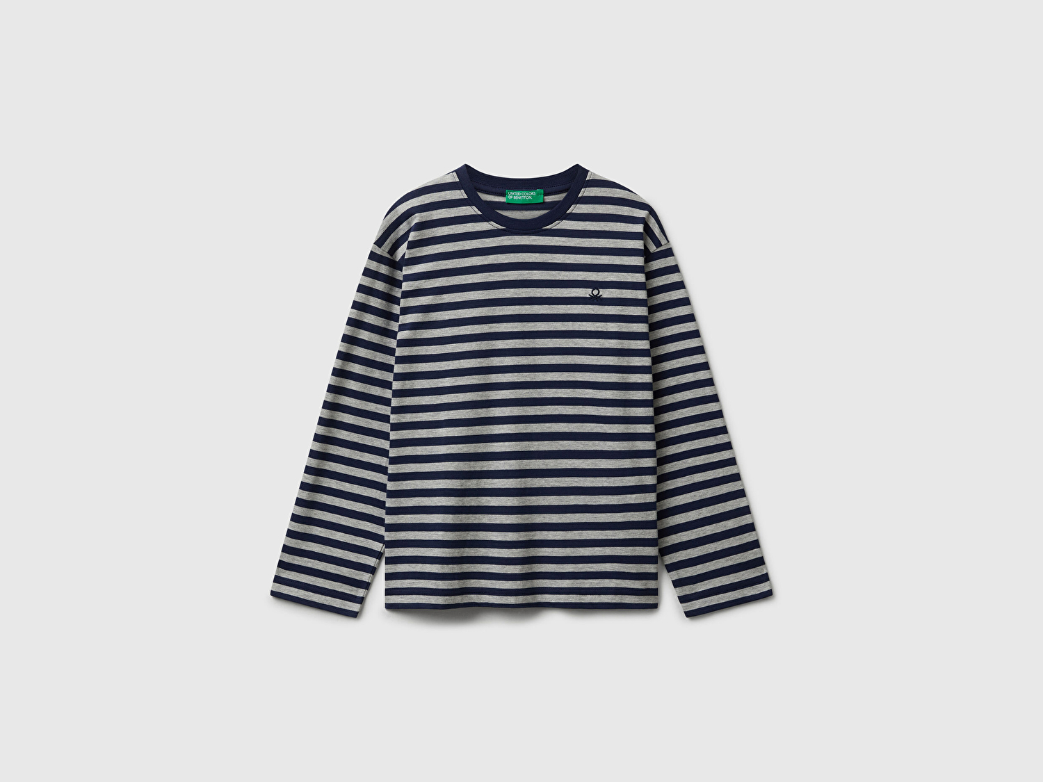 Benetton Erkek Çocuk Lacivert Çizgili Çizgili Logo Detaylı Nervürlü Uzun Kollu T-shirt