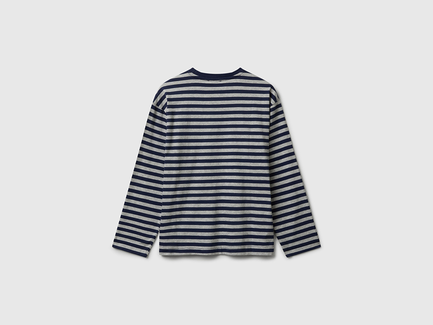 Benetton Erkek Çocuk Lacivert Çizgili Çizgili Logo Detaylı Nervürlü Uzun Kollu T-shirt