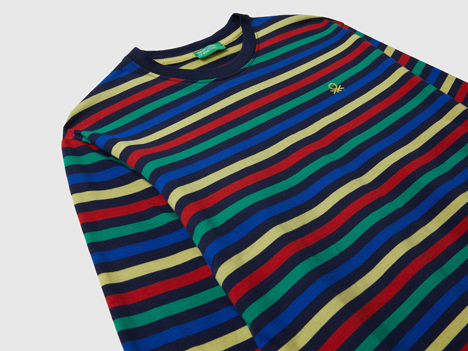 Benetton Erkek Çocuk Siyah Mix Çizgili Logo Detaylı Nervürlü Uzun Kollu T-shirt