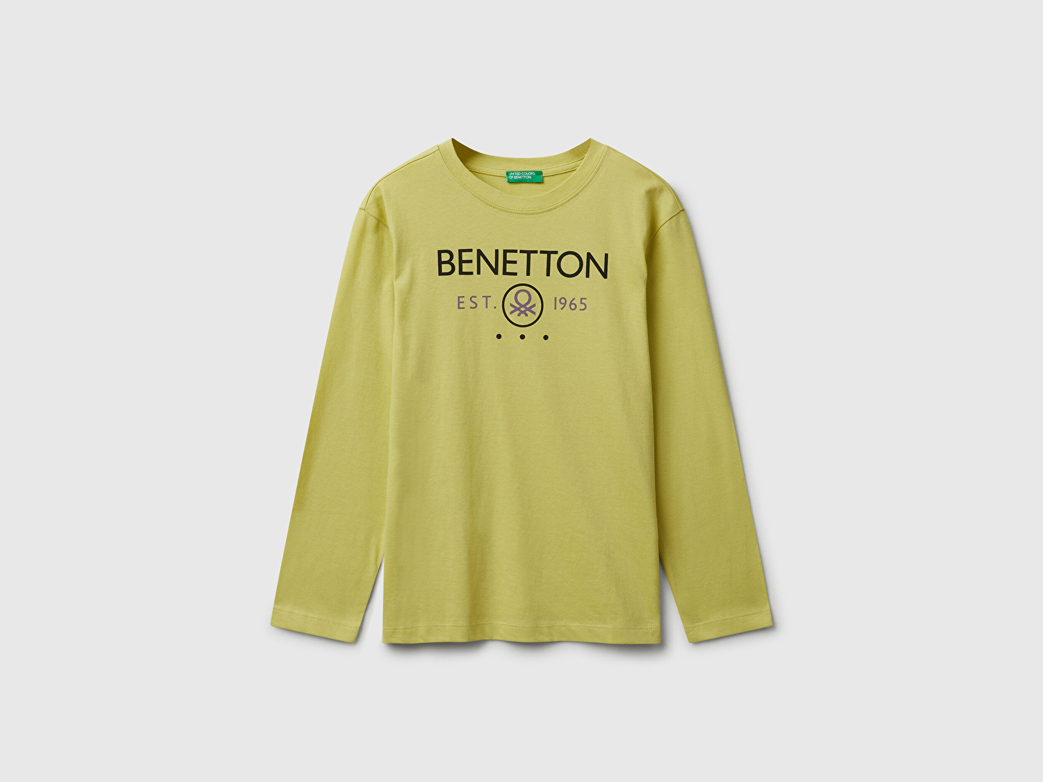 Benetton Erkek Çocuk Hardal Önü Logo Baskılı Bisiklet Yaka Jarse Uzun Kollu T-shirt
