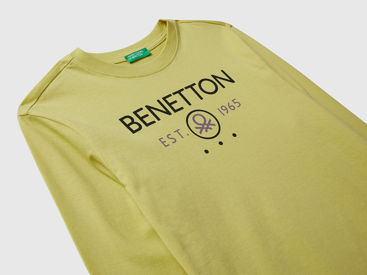 Benetton Erkek Çocuk Hardal Önü Logo Baskılı Bisiklet Yaka Jarse Uzun Kollu T-shirt
