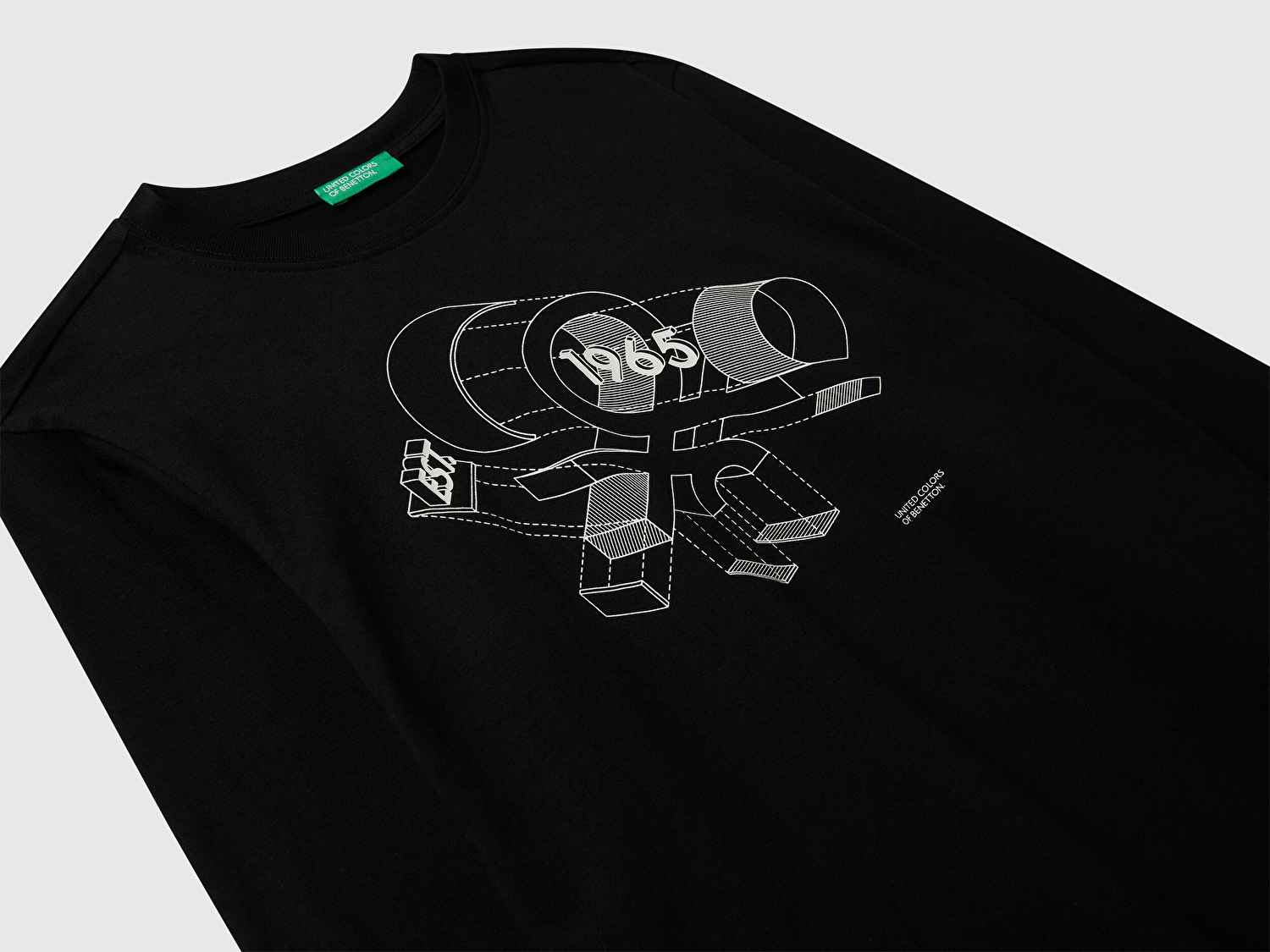 Benetton Erkek Çocuk Siyah Önü Logo Baskılı Bisiklet Yaka Jarse Uzun Kollu T-shirt