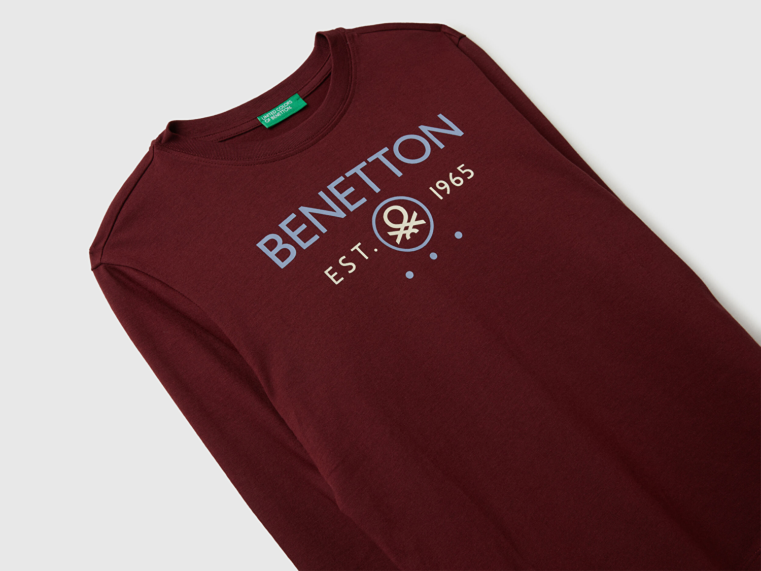 Benetton Erkek Çocuk Bordo Önü Logo Baskılı Bisiklet Yaka Jarse Uzun Kollu T-shirt