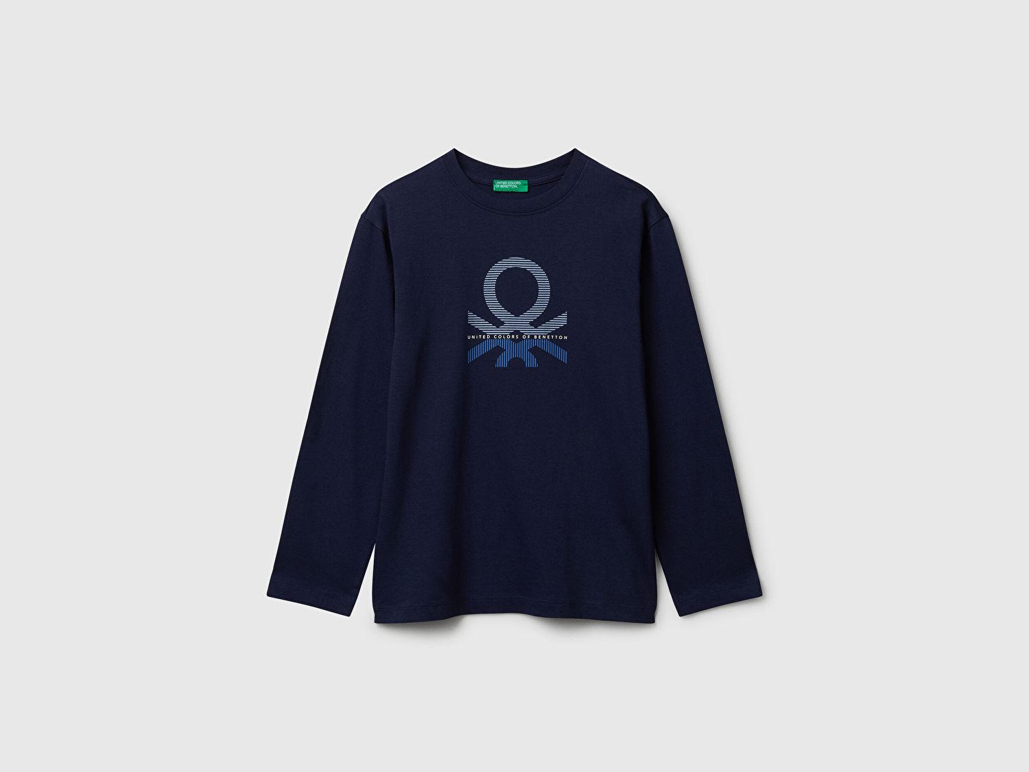 Benetton Erkek Çocuk Lacivert Önü Logo Baskılı Bisiklet Yaka Jarse Uzun Kollu T-shirt