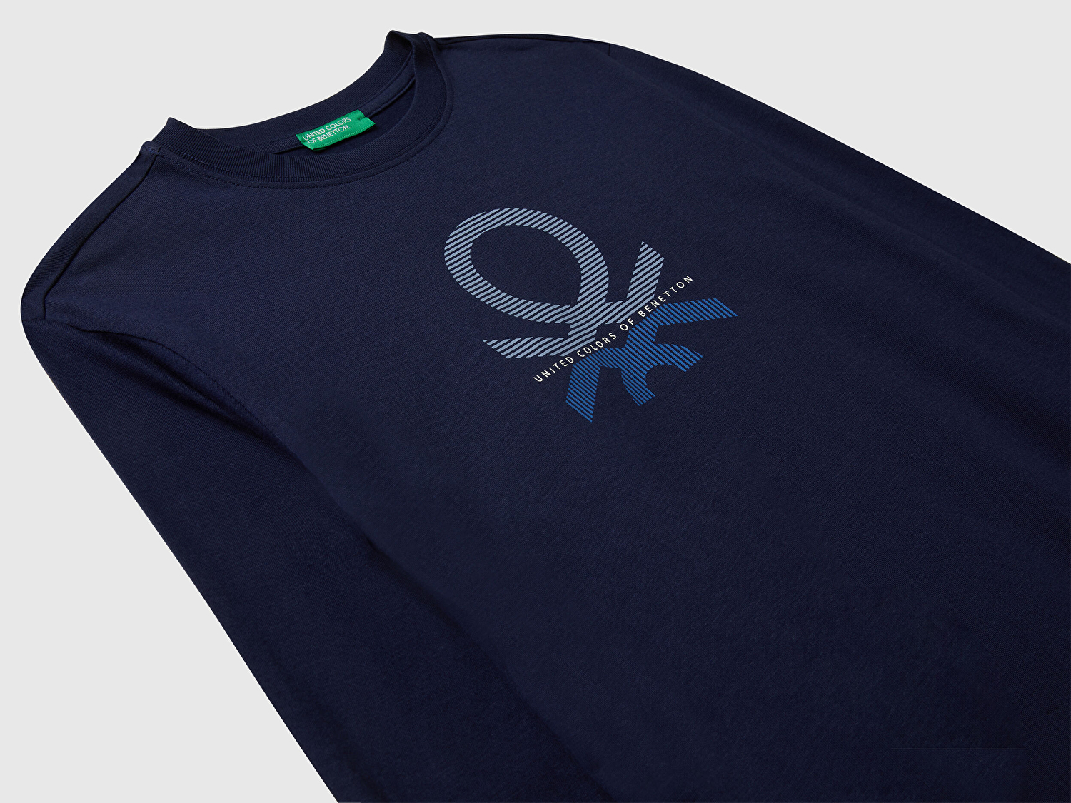 Benetton Erkek Çocuk Lacivert Önü Logo Baskılı Bisiklet Yaka Jarse Uzun Kollu T-shirt