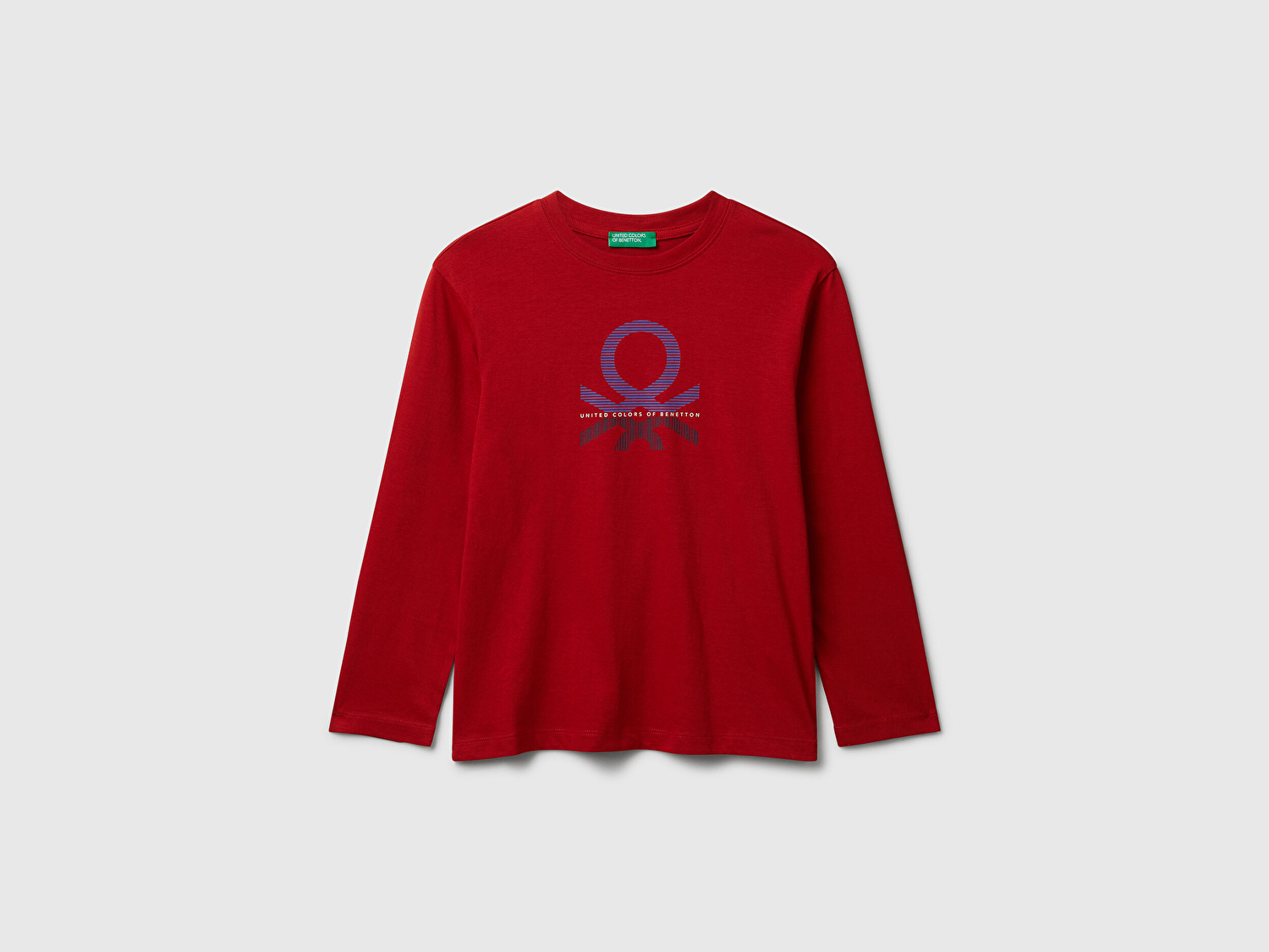 Benetton Erkek Çocuk Kırmızı Önü Logo Baskılı Bisiklet Yaka Jarse Uzun Kollu T-shirt