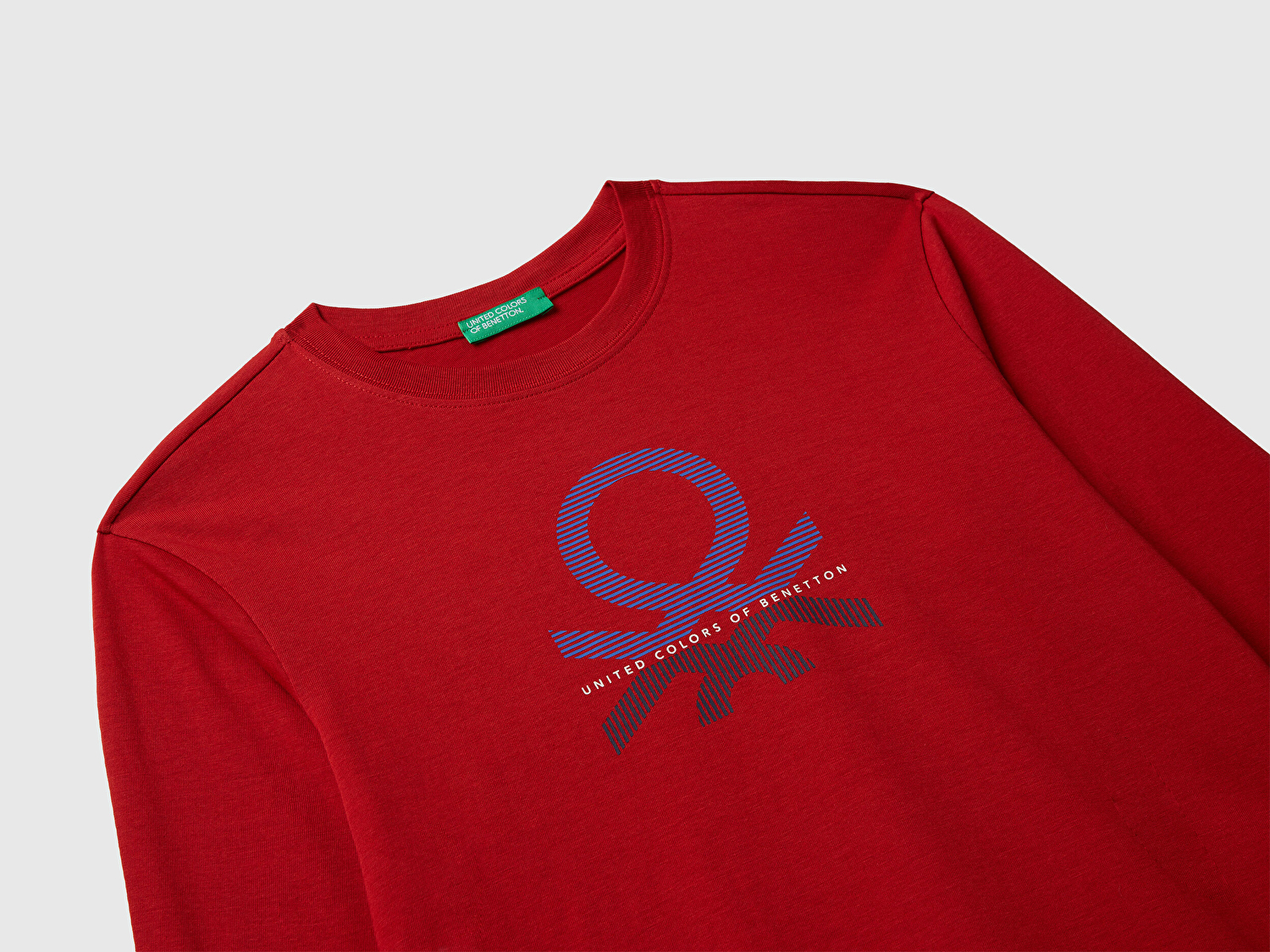 Benetton Erkek Çocuk Kırmızı Önü Logo Baskılı Bisiklet Yaka Jarse Uzun Kollu T-shirt