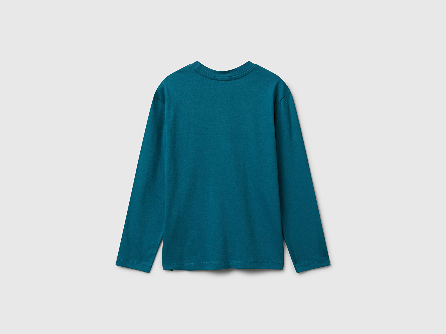 Benetton Erkek Çocuk Petrol Mavisi Önü Logo Baskılı Bisiklet Yaka Jarse Uzun Kollu T-shirt
