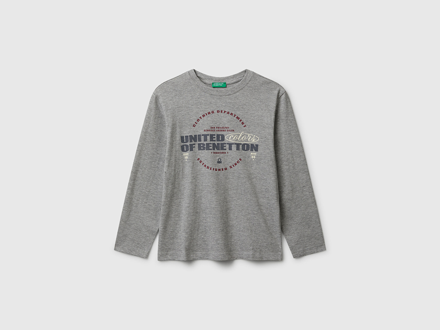 Benetton Erkek Çocuk Gri Melanj Önü Logo Baskılı Bisiklet Yaka Jarse Uzun Kollu T-shirt