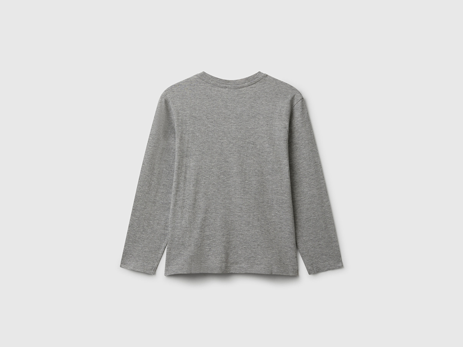 Benetton Erkek Çocuk Gri Melanj Önü Logo Baskılı Bisiklet Yaka Jarse Uzun Kollu T-shirt