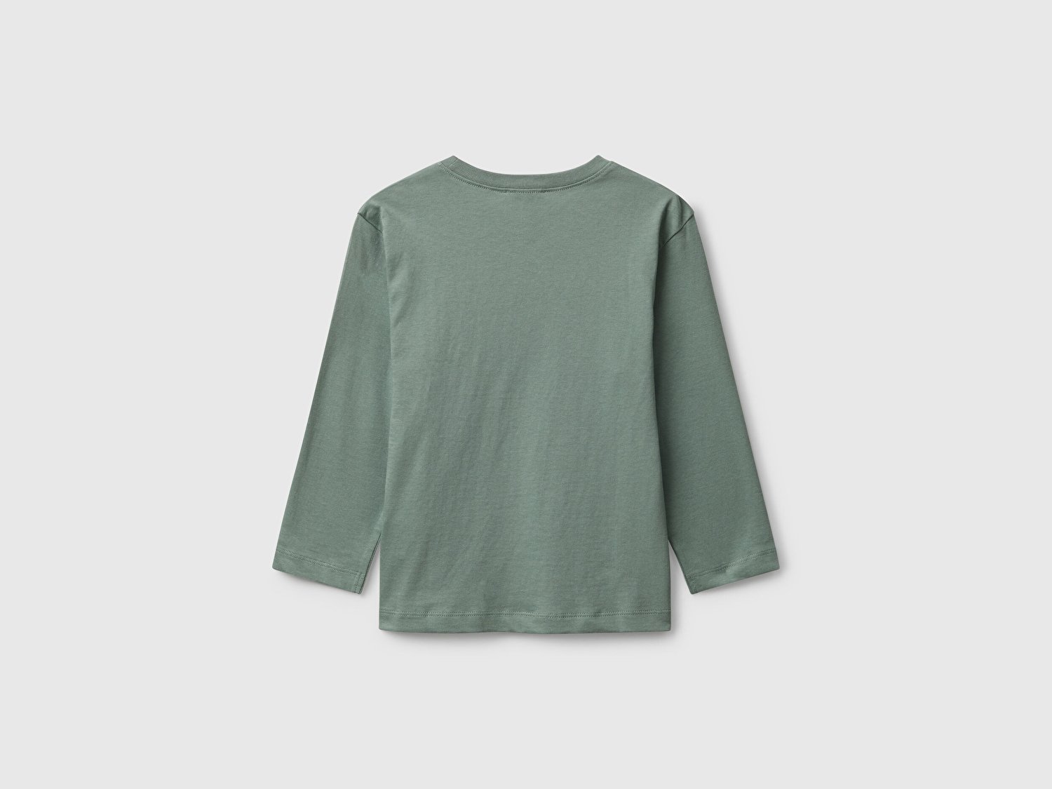 Benetton Erkek Bebek Haki Organik Pamuklu Önü Logo Baskılı Uzun Kollu Jarse T-shirt