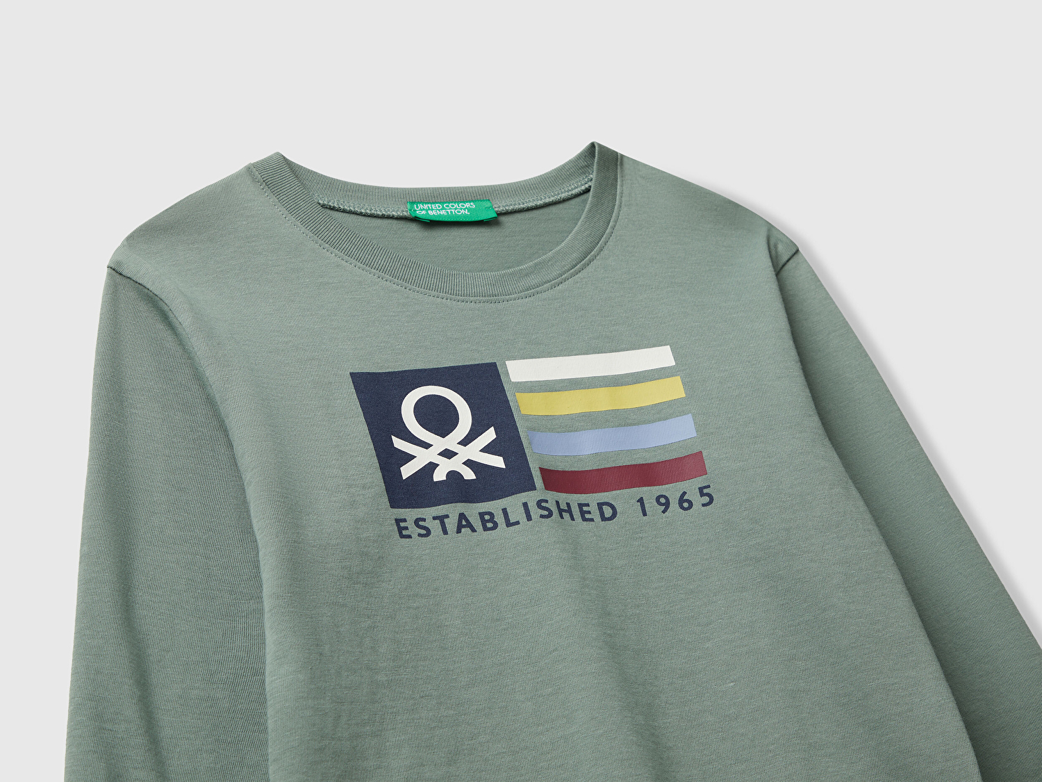 Benetton Erkek Bebek Haki Organik Pamuklu Önü Logo Baskılı Uzun Kollu Jarse T-shirt