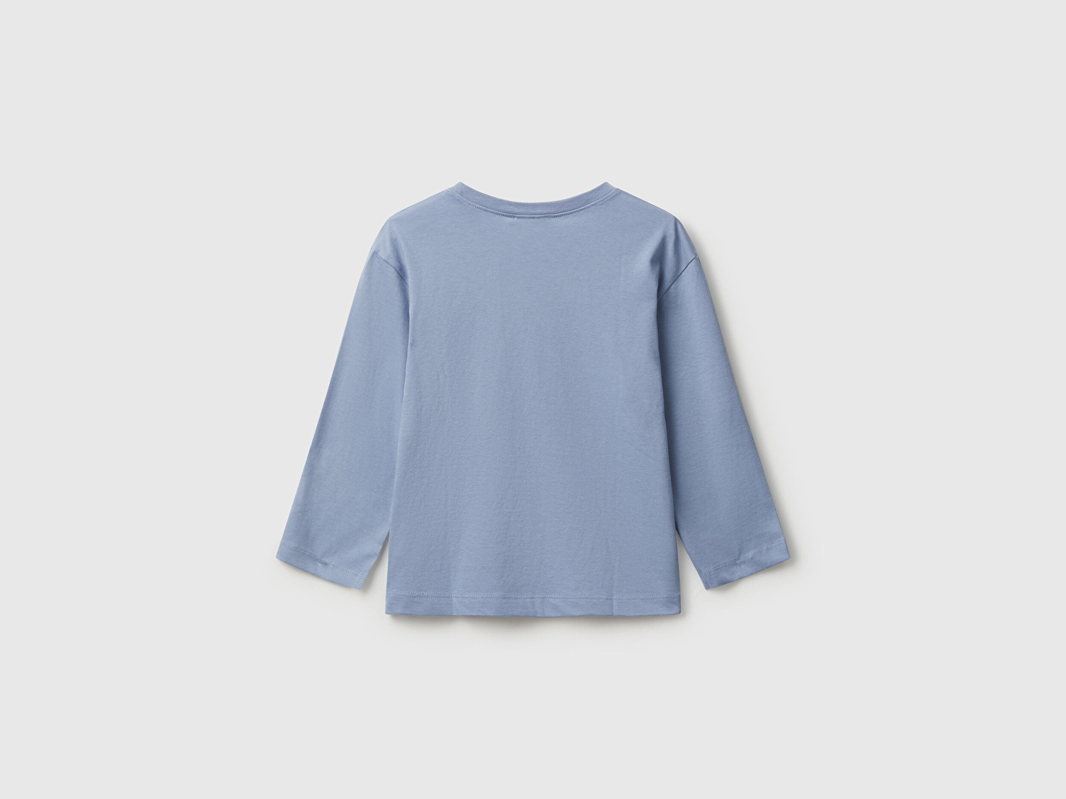 Benetton Erkek Bebek Mavi Organik Pamuklu Önü Logo Baskılı Uzun Kollu Jarse T-shirt