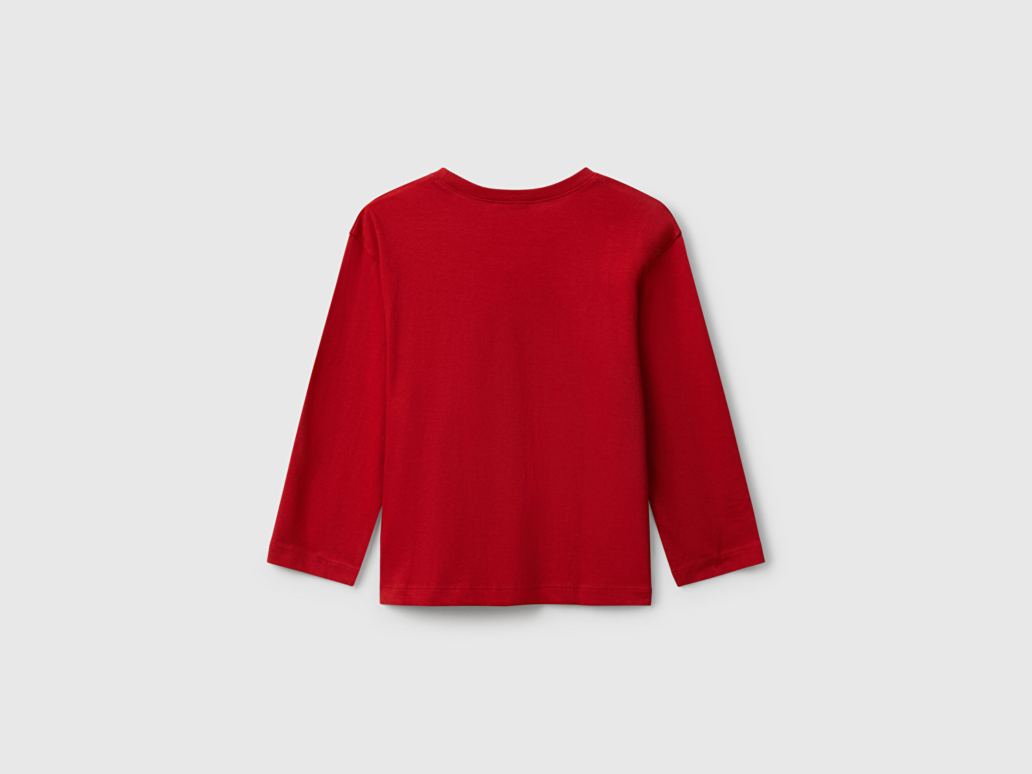 Benetton Erkek Bebek Kırmızı Organik Pamuklu Önü Logo Baskılı Uzun Kollu Jarse T-shirt