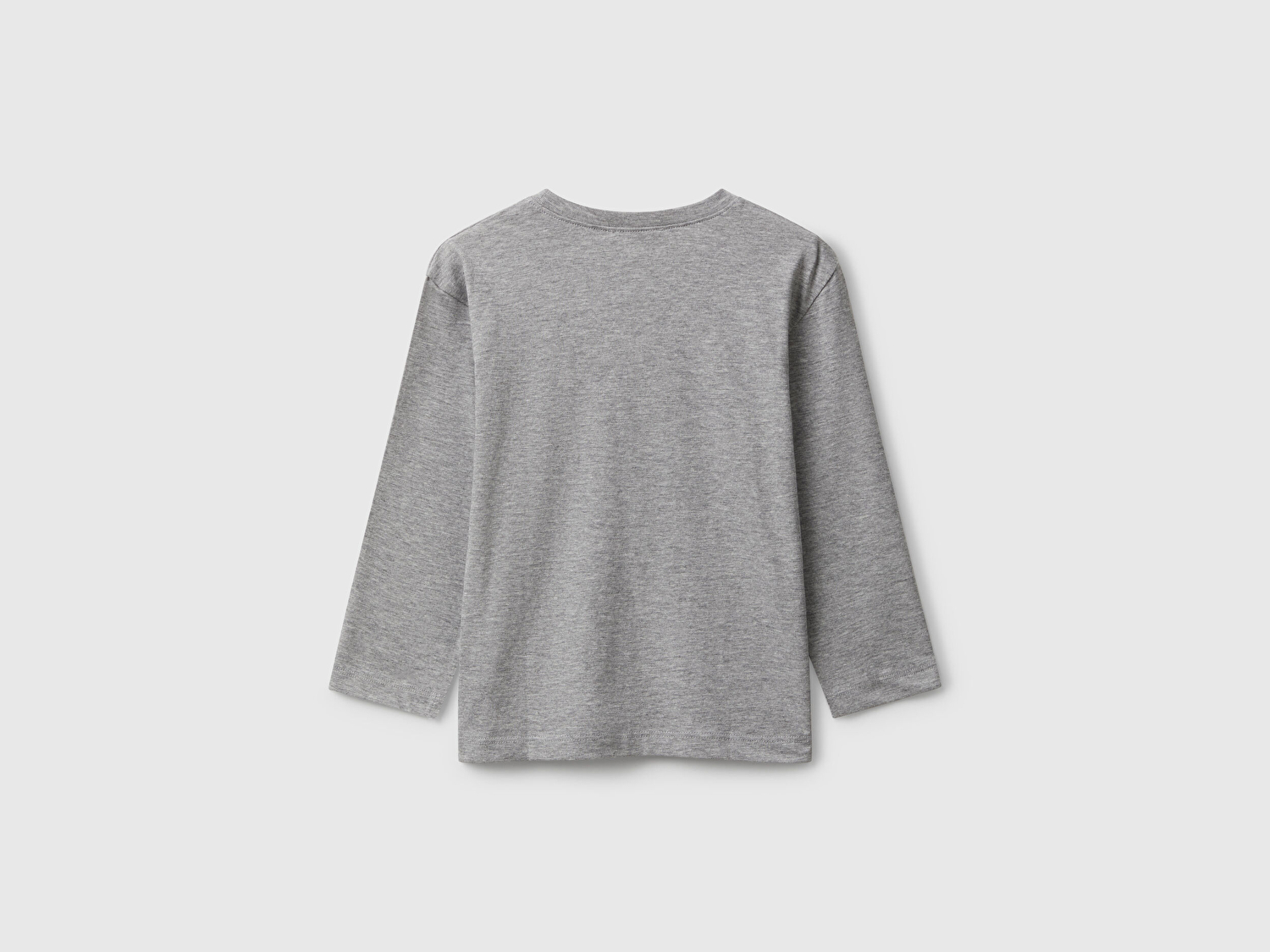 Benetton Erkek Bebek Gri Melanj Organik Pamuklu Önü Logo Baskılı Uzun Kollu Jarse T-shirt