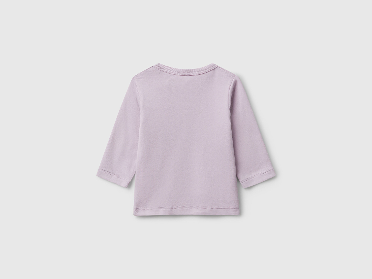 Benetton Bebek Lila Logo Baskılı Omzu Çıtçıtlı Bisiklet Yaka Uzun Kollu T-shirt