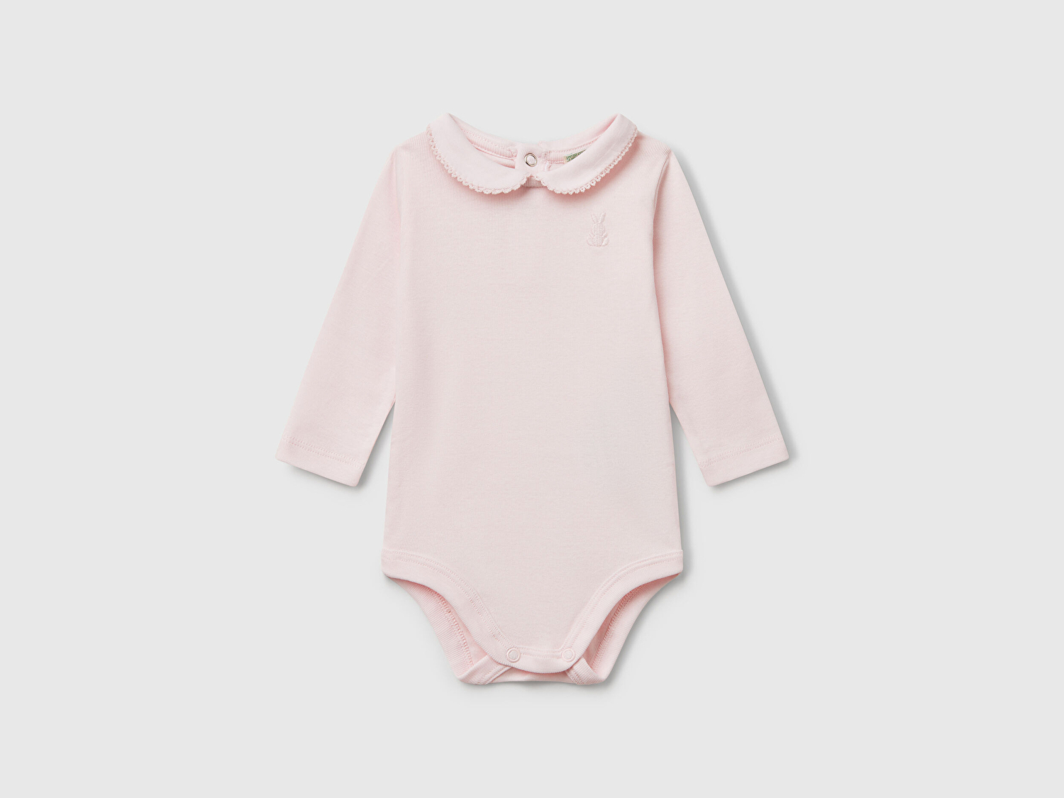 Benetton Bebek Pembe Önü Logo İşlemeli Çıtçıtlı Bebek Yaka Uzun Kollu Body