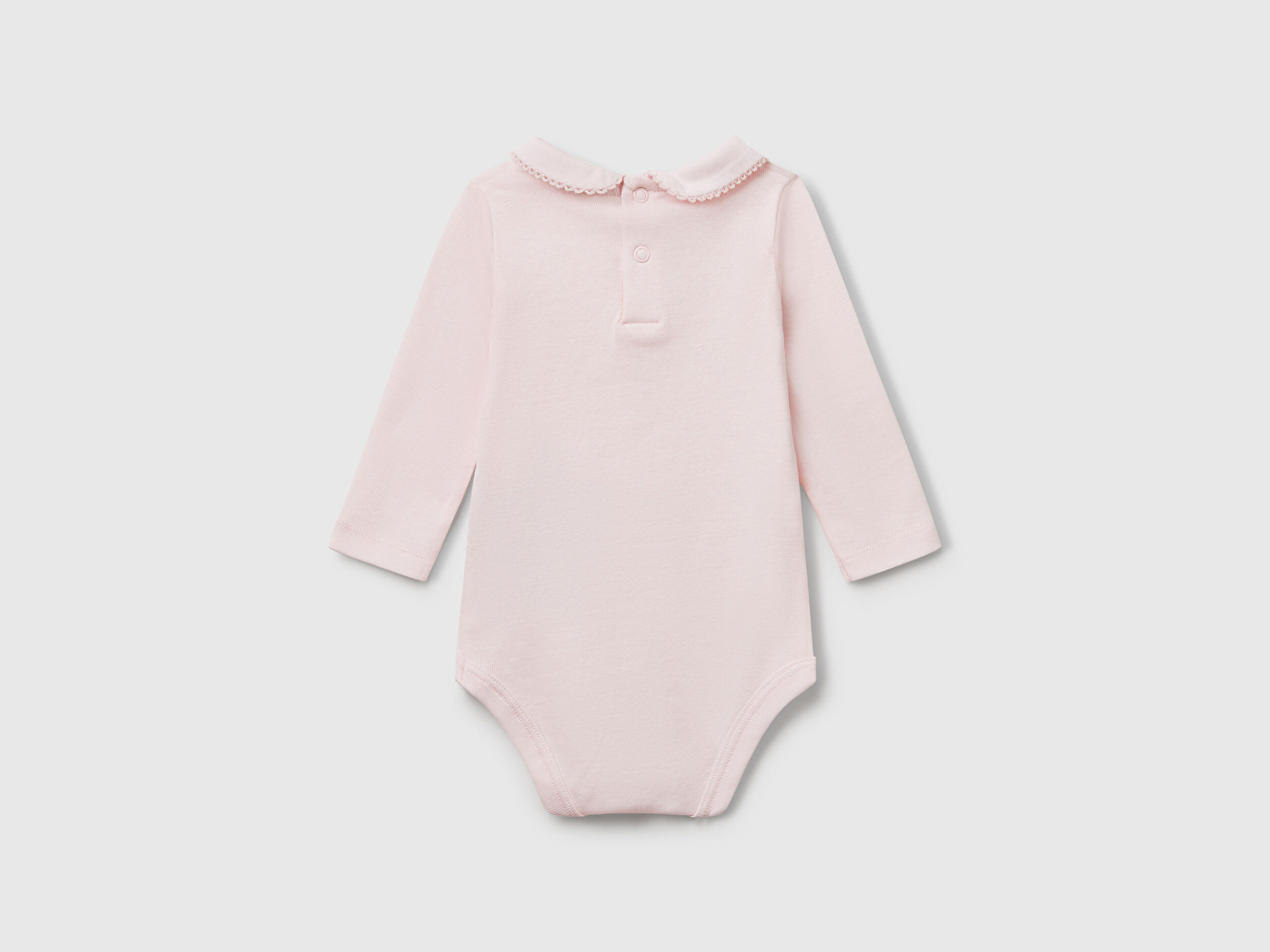 Benetton Bebek Pembe Önü Logo İşlemeli Çıtçıtlı Bebek Yaka Uzun Kollu Body
