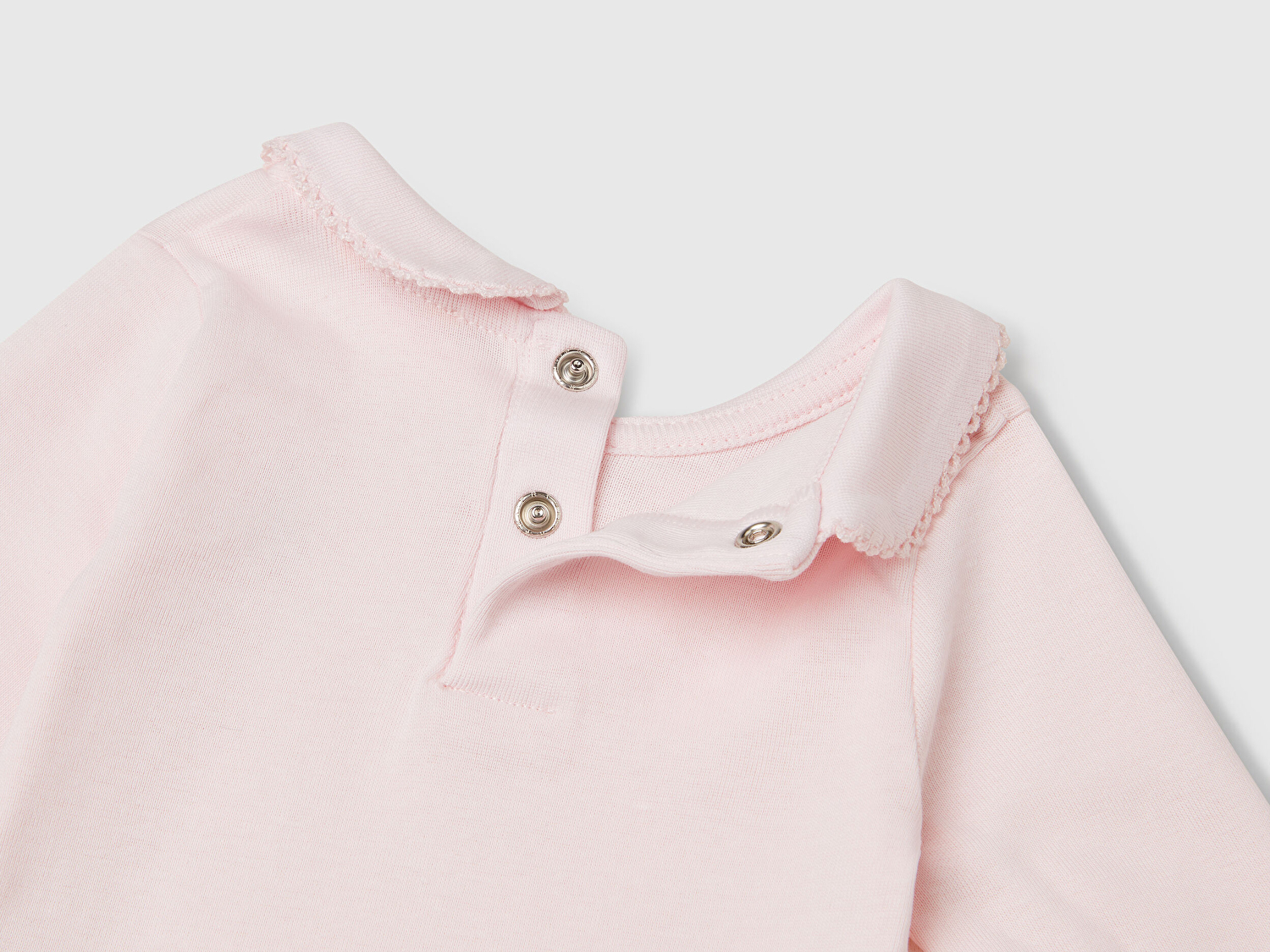 Benetton Bebek Pembe Önü Logo İşlemeli Çıtçıtlı Bebek Yaka Uzun Kollu Body