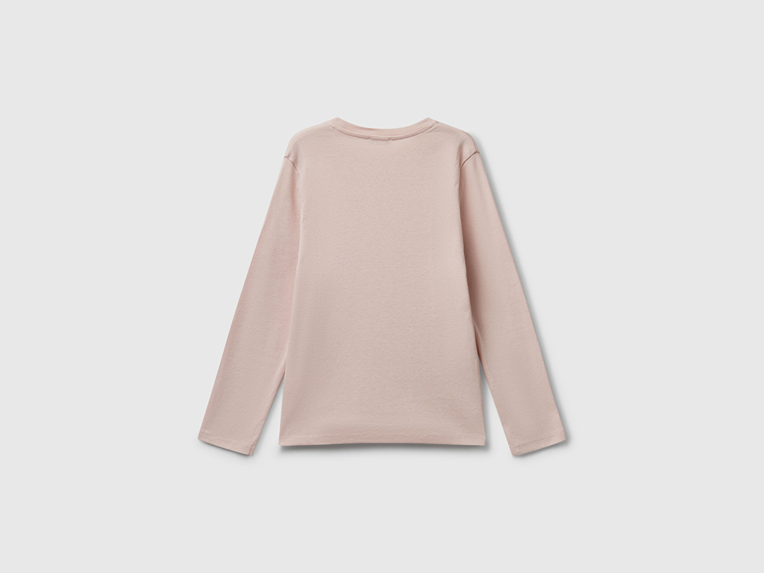 Benetton Kız Çocuk Toz Pembe Parıltılı Logo Baskılı Regular Fit Uzun Kollu T-shirt