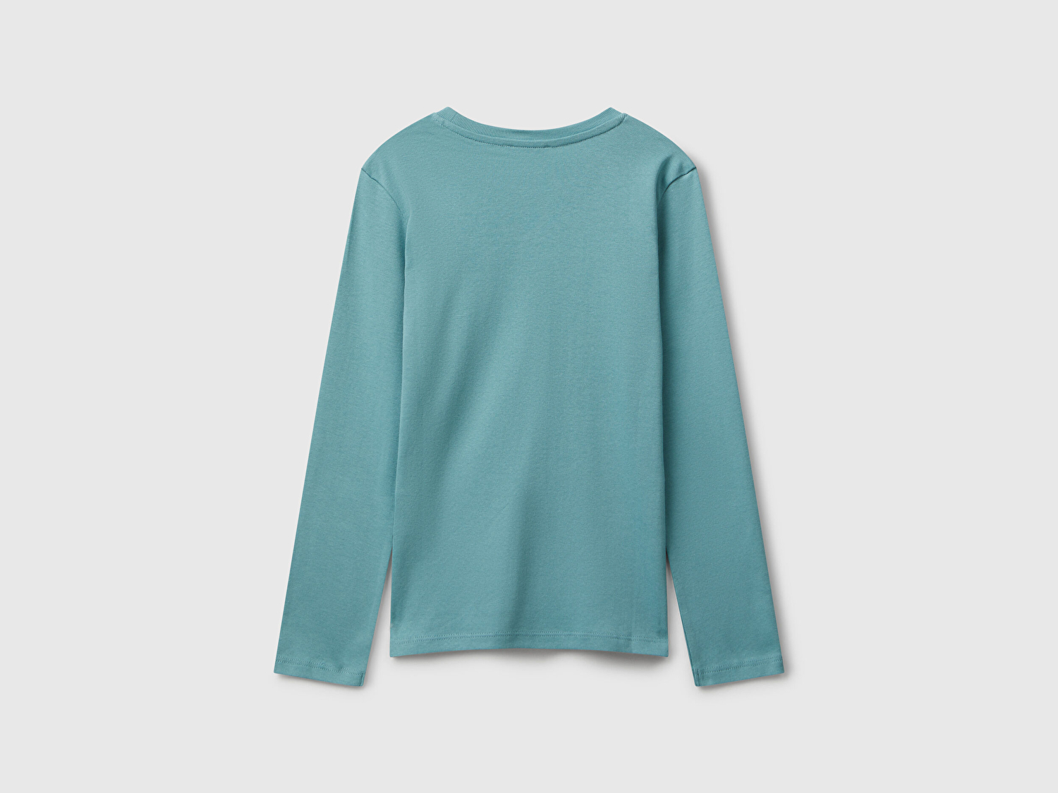 Benetton Kız Çocuk Gri-Yeşil Parıltılı Logo Baskılı Regular Fit Uzun Kollu T-shirt