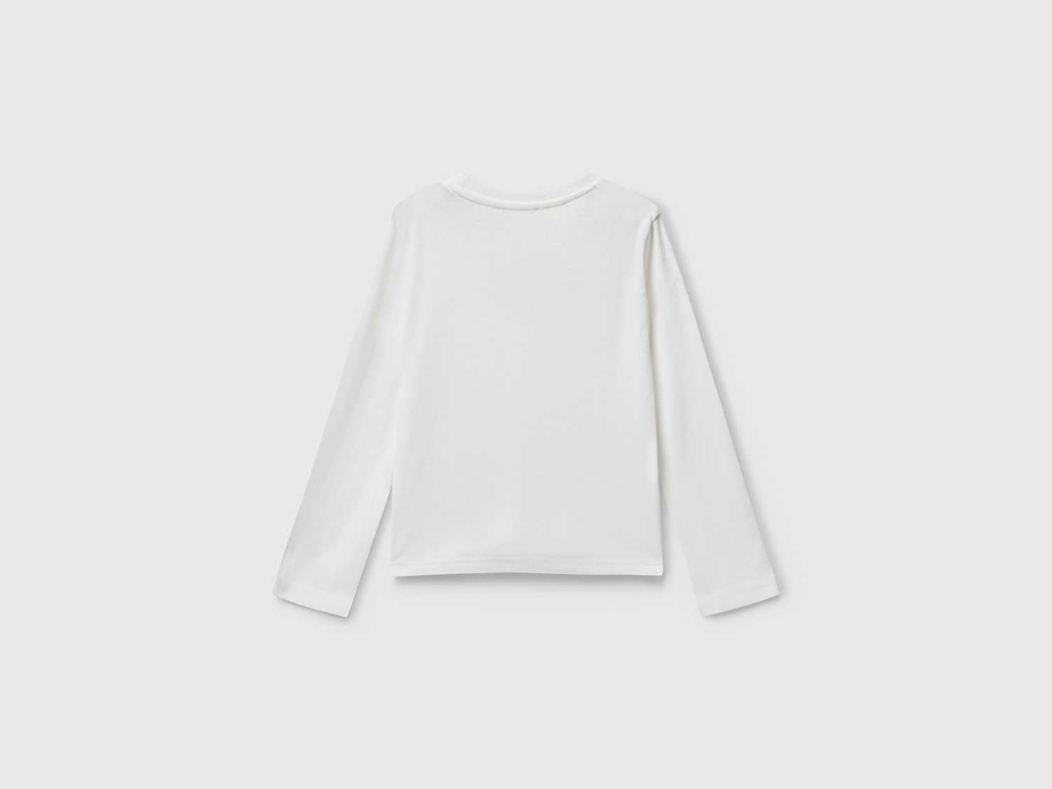 Benetton Kız Bebek Ekru Önü Parıltılı Logo Baskılı Slim Fit Uzun Kollu T-shirt