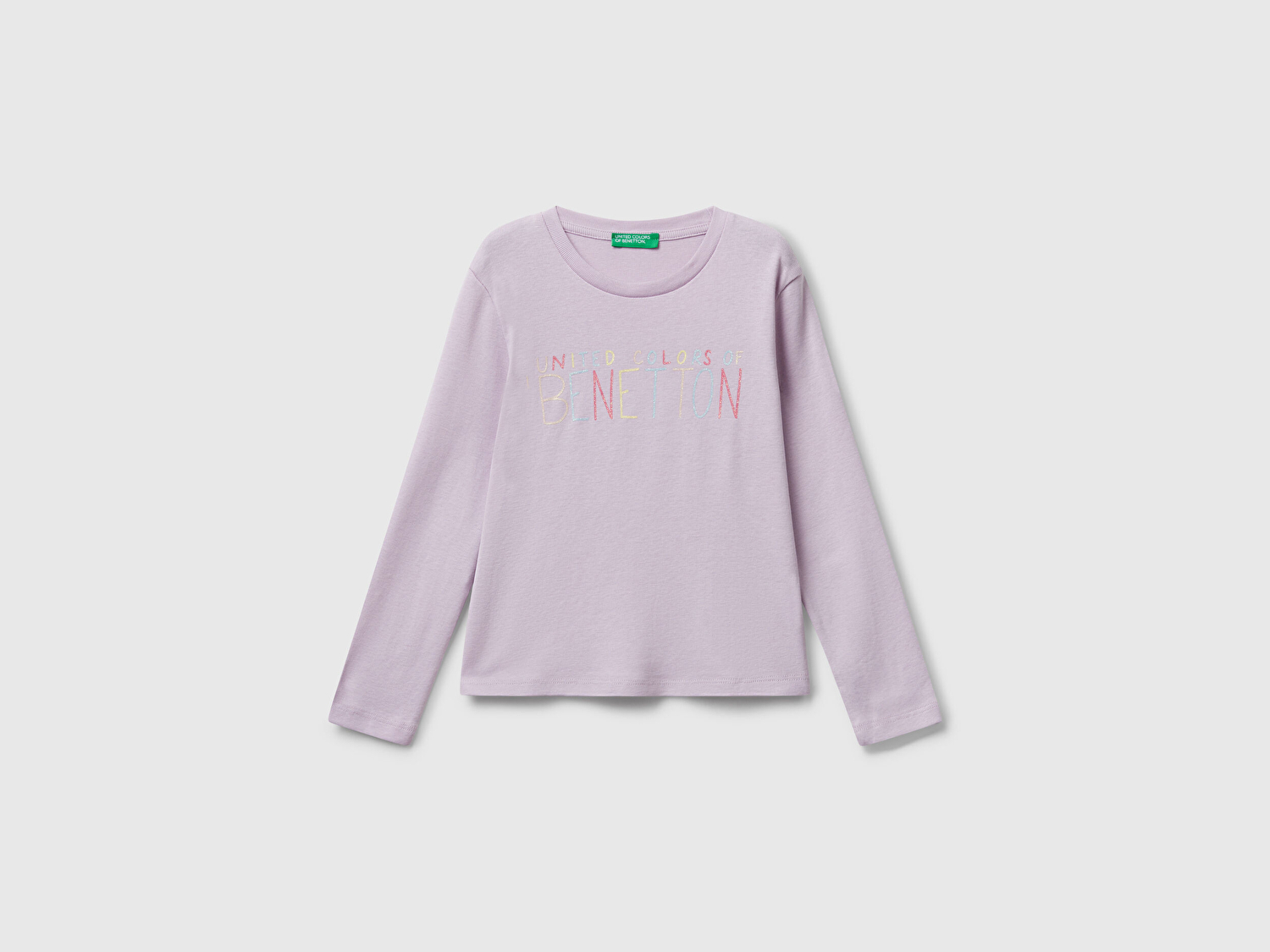Benetton Kız Bebek Lila Önü Parıltılı Logo Baskılı Slim Fit Uzun Kollu T-shirt