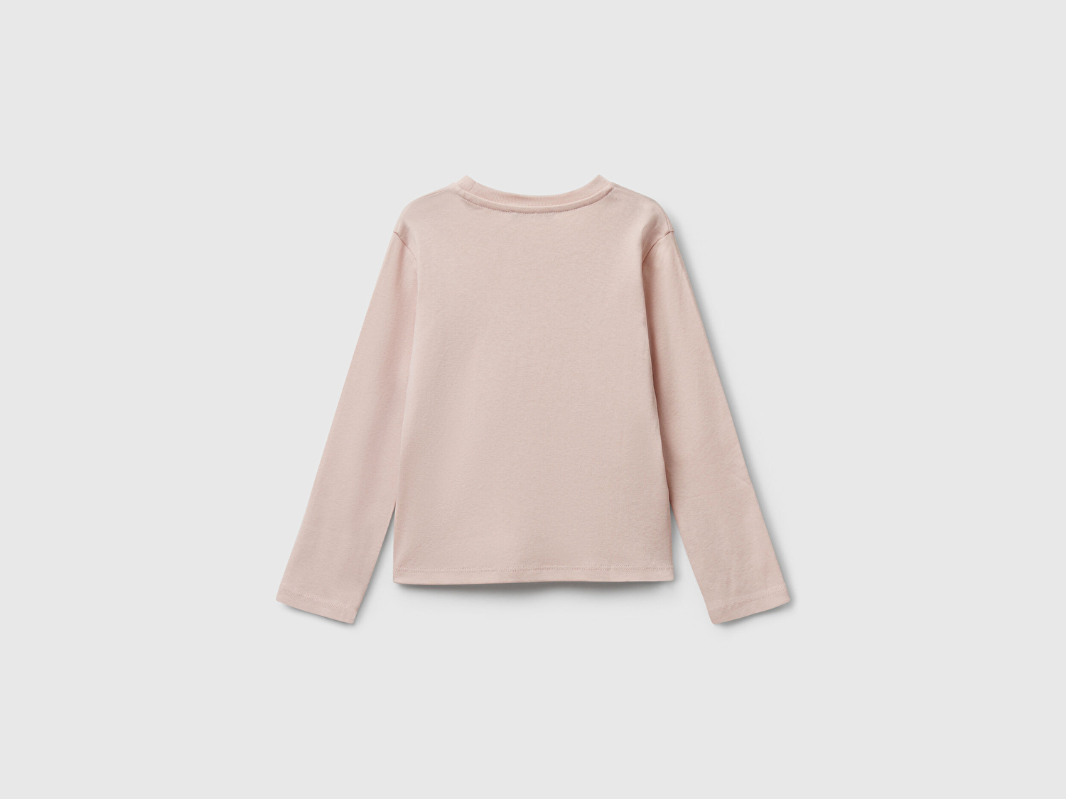 Benetton Kız Bebek Toz Pembe Önü Parıltılı Logo Baskılı Slim Fit Uzun Kollu T-shirt